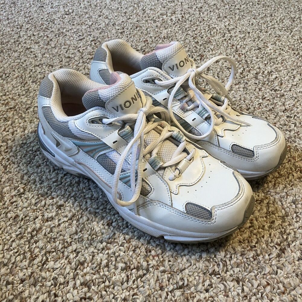 Vionic 23 Walk Sneakers Womens Size 9W White Walking Shoes Blue Accent Lace Up